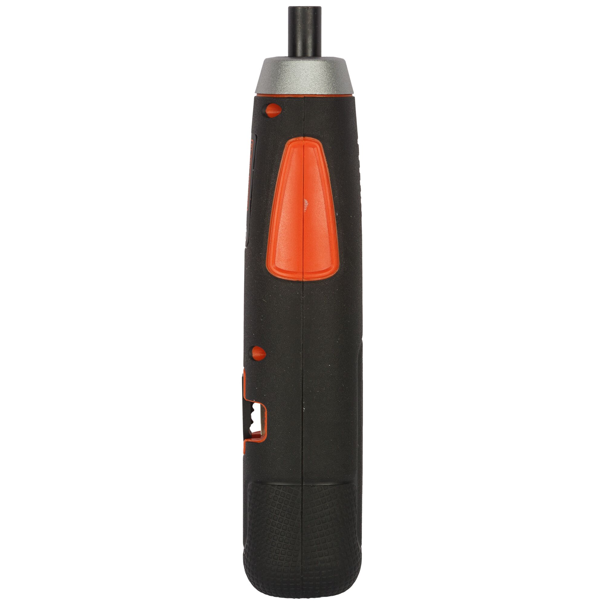 BLACKDECKER BD40K27 cordless screwdriver, black and orange, side view, on white background.