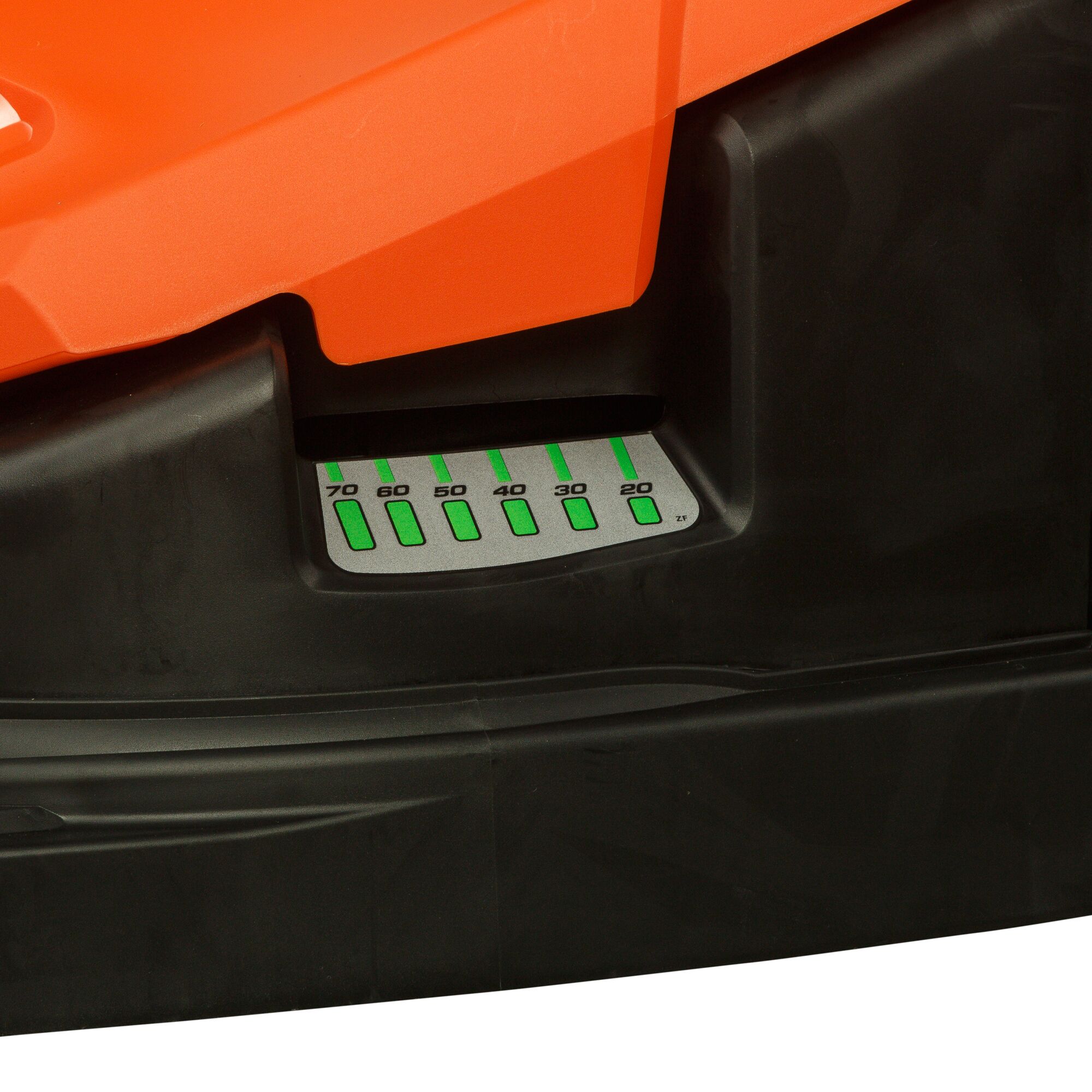 BLACKDECKER BEMW471BH lawn mower height adjustment indicator, close-up angle