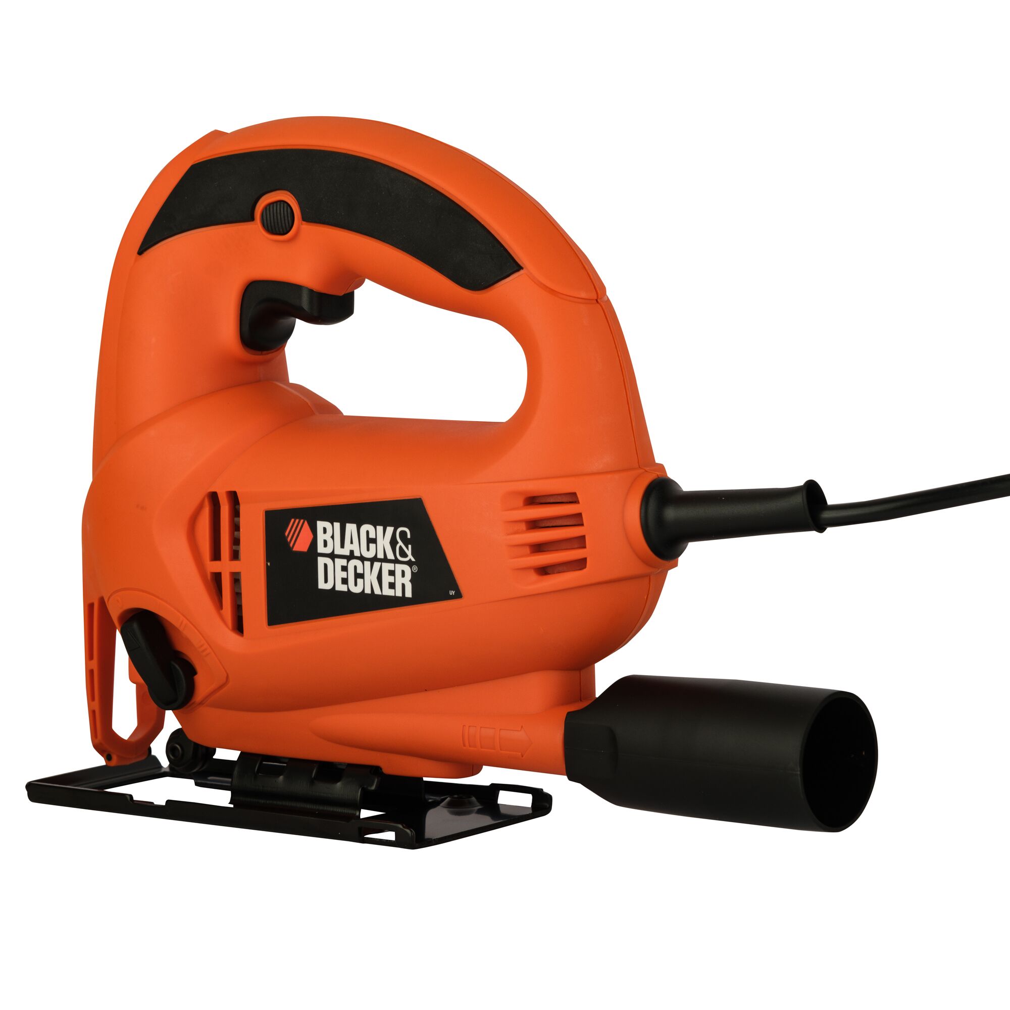 BLACKDECKER KS700PE orange jigsaw front angle on white background, visible dust extraction port.