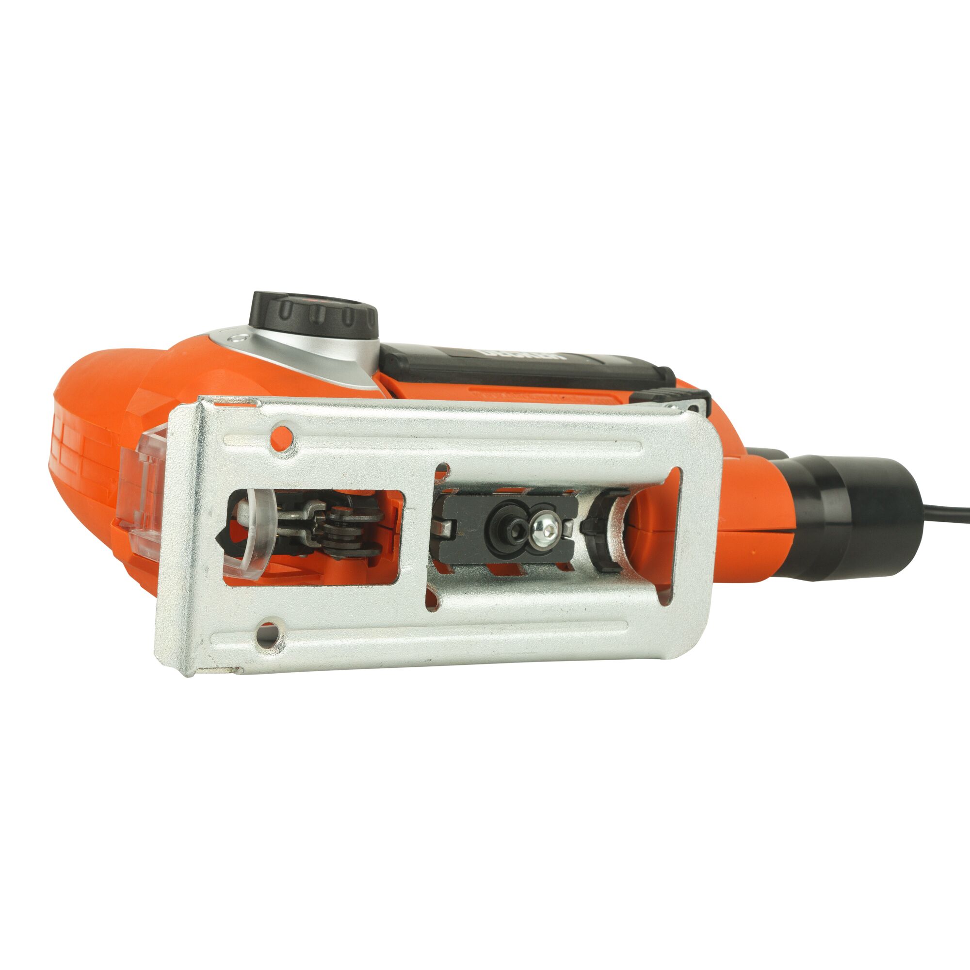 BLACKDECKER KS900EKX electric jigsaw, orange and black, front angle on white background.