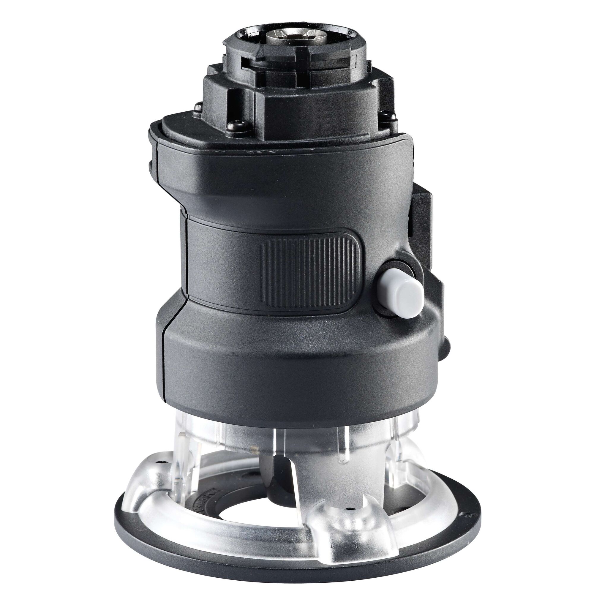 BLACKDECKER MT218K compact black and silver router attachment, front angle on white background.